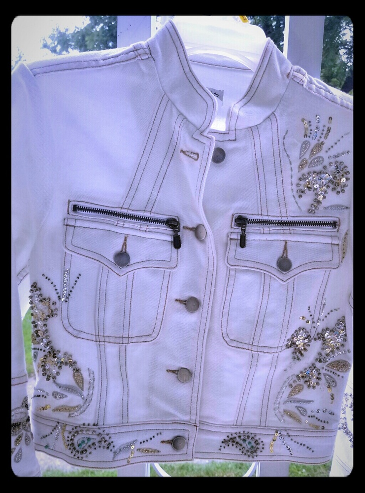 Cache Denim Beaded Jacket Size Small